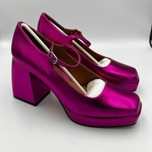 NWB Lisa Vicky Notice Mary Jane Platform Pump Raspberry Metallic Women Size 8.5